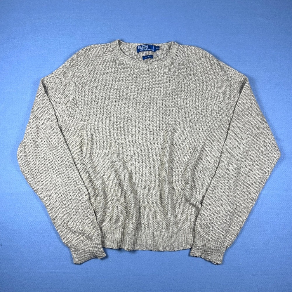 Polo Ralph Lauren Mens XXL 100% Silk Textured Crewneck Sweater Beige Oatmeal